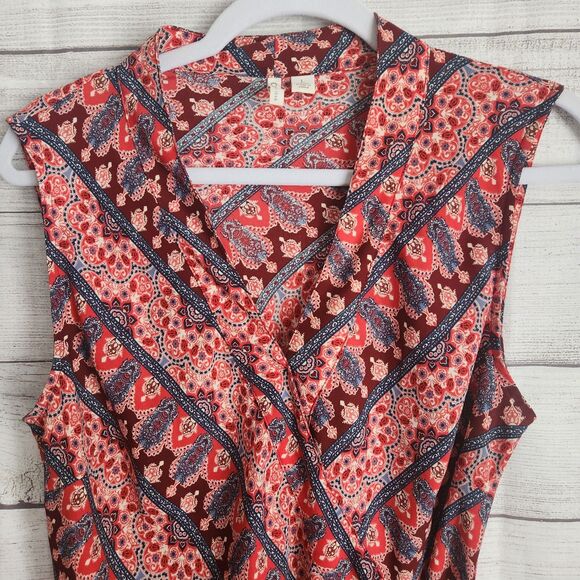 Cato Large Red Floral Sleeveless Wrap Cottagecore Blouse - Picture 3 of 8